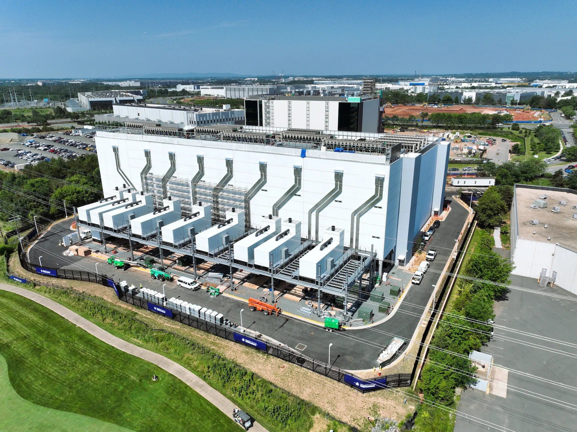 Completed multi-story data center with its generator yard